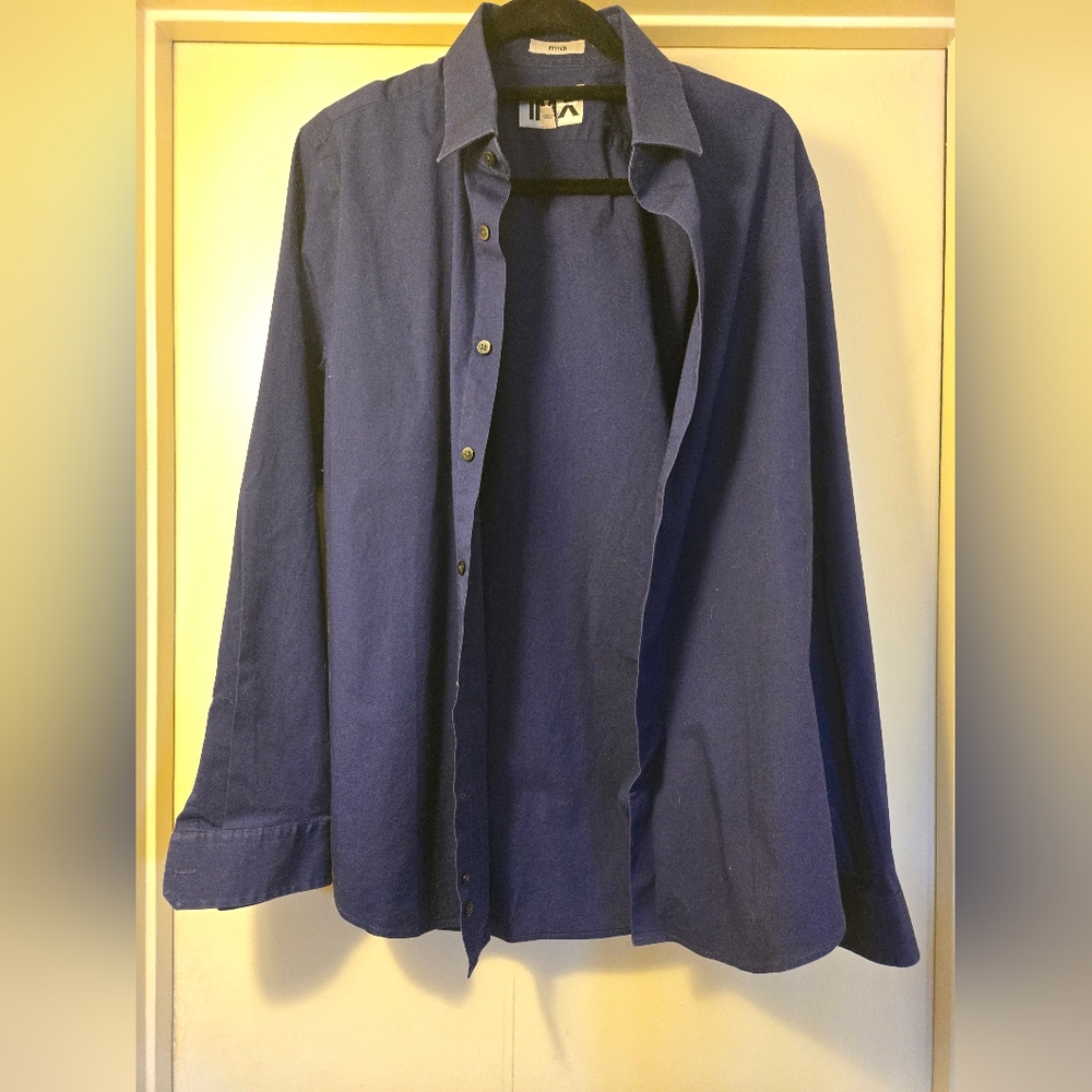 Express Blue Casual Button Down‎ Shirt Fitted Large